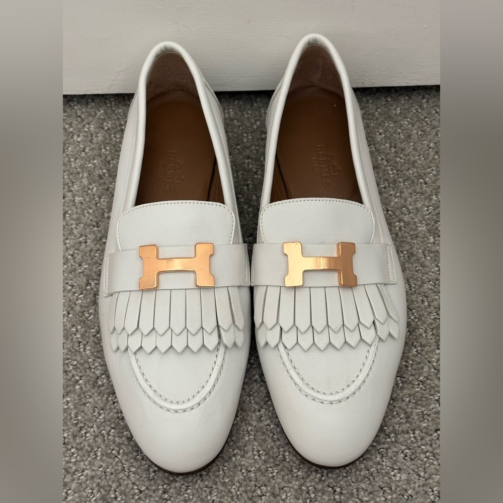 Authentic Hermes White gold Loafers flats shoes